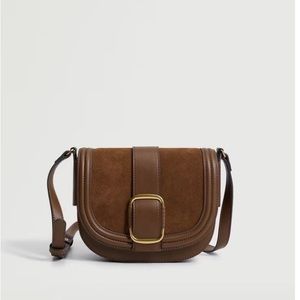 Mango Buckle Suede Leather Crossbody Bag in Brown
